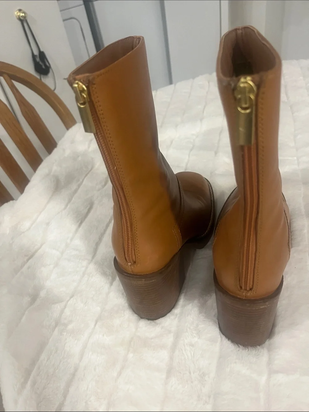 Free People Cognac Leather Lace-Up Mid-Calf Boots